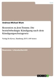Cover von Rezension zu Jens Temme, Die betriebsbedingte Kündigung nach dem Kündigungsschutzgesetz