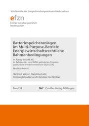 Cover von Batteriespeicheranlagen im Multi-Purpose-Betrieb: Energiewirtschaftsrechtliche Rahmenbedingungen. Abschlussbericht