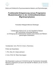 Cover von Funktionelle Entspannung versus Progressive Muskelrelaxation in der nichtmedikamentösen Migräneprophylaxe