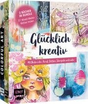 Cover von Glücklich kreativ - Zwei Bücher im Bundle: 37 Mixed-Media-Motive malen