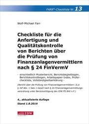 Cover von Checkliste für die Anfertigung und Qualitätskontrolle von Berichten über die Prüfung von Finanzanlagenvermittler nach § 24 FinVermV