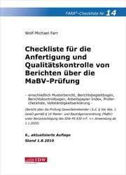 Cover von Checkliste für die Anfertigung und Qualitätskontrolle von Berichten über die MaBV-Prüfung