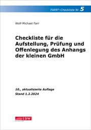Cover von FARR Checkliste 5 für die Aufstellung, Prüfung und Offenlegung des Anhangs der kleinen GmbH