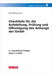 Cover von FARR Checkliste 8 für die Aufstellung, Prüfung und Offenlegung des Anhangs der GmbH