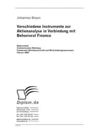 Cover von Verschiedene Instrumente zur Aktienanalyse in Verbindung mit Behavioral Finance