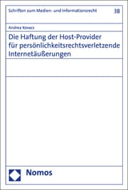 Cover von Die Haftung der Host-Provider für persönlichkeitsrechtsverletzende Internetäußerungen
