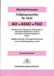 Cover von AO, AEAO, FGO - Markierhinweise/Fußgängerpunkte für das Steuerberaterexamen, Dürckheim'sche Markierhinweise