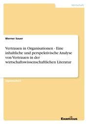 Cover von Vertrauen in Organisationen - 	Eine inhaltliche und perspektivische Analyse von Vertrauen in der wirtschaftswissenschaftlichen Literatur