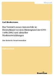 Cover von Der Vertrieb neuer Automobile in Deutschland vor	dem Hintergrund der GVO 1400/2002 und aktueller Marktentwicklungen