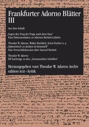 Cover von Frankfurter Adorno Blätter III