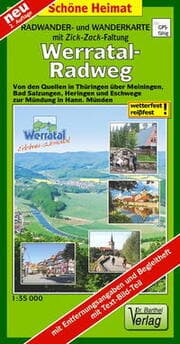 Cover von Radwanderkarte mit Zick-Zack-Faltung Werratal-Radweg
