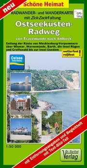 Cover von Radwander- und Wanderkarte mit ZickZackFaltung Ostseeküsten-Radweg von Travemünde nach Ahlbeck