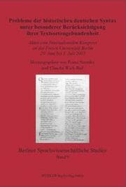 Cover von Probleme der historischen deutschen Syntax unter besonderer Berücksichtigung ihrer Textsortengebundenheit
