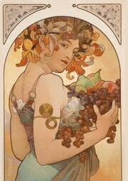Cover von Notizbuch schön gestaltet mit Leseband - A5 Hardcover blanko - Alfons Mucha 'Früchte' - 100 Seiten 90g/m2 - FSC Papier
