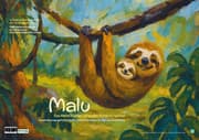 Cover von 13 Kamishibai-Bildkarten mit Erzählgeschichte zum gleichnamigen Buch Malu - Das kleine Faultier auf großer Entdeckungstour - Gezielte Bewegungsförderung für Kinder in Kindergarten, Vor- und Grundschule Bewegungsförderprogramm 'Kiu und das Regenwald