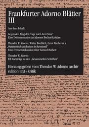 Cover von Frankfurter Adorno Blätter III