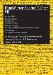 Cover von Frankfurter Adorno Blätter VII