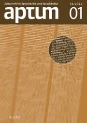 Cover von Aptum, Zeitschrift für Sprachkritik und Sprachkultur 18. Jahrgang, 2022, Heft 1