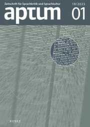 Cover von Aptum, Zeitschrift für Sprachkritik und Sprachkultur 19. Jahrgang, 2023, Heft 1