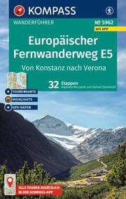 Cover von KOMPASS Wanderführer Europäischer Fernwanderweg E5, Von Konstanz nach Verona, 32 Etappen mit Extra-Tourenkarte