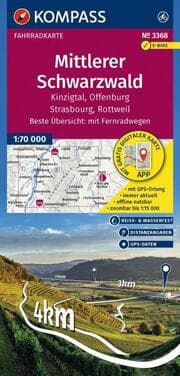Cover von KOMPASS Fahrradkarte 3368 Mittlerer Schwarzwald, Kinzigtal, Offenburg, Strasbourg, Rottweil mit Knotenpunkten 1:70.000