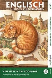 Cover von Englisch lernen mit lustigen Kurzgeschichten (A1-A2) - Nine Lives in the Bookshop (+ Audio-Online)