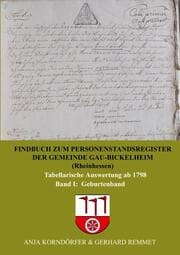 Cover von Findbuch zum Personenstandsregister der Gemeinde Gau-Bickelheim/Rheinhessen