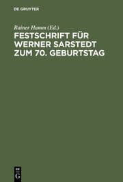 Cover von Festschrift für Werner Sarstedt zum 70.Geburtstag