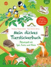 Cover von Mein dickes Tierstickerbuch. Rätselspaß mit Igel, Fuchs und Meise